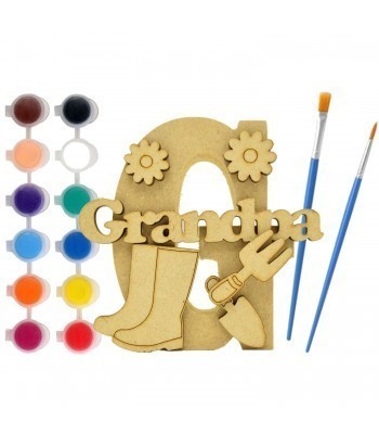 Personalised Children's Fathers Day Paint Your Own Kits 18mm Freestanding Letter With Separate 3mm 3D Themed Shapes - Gardening
